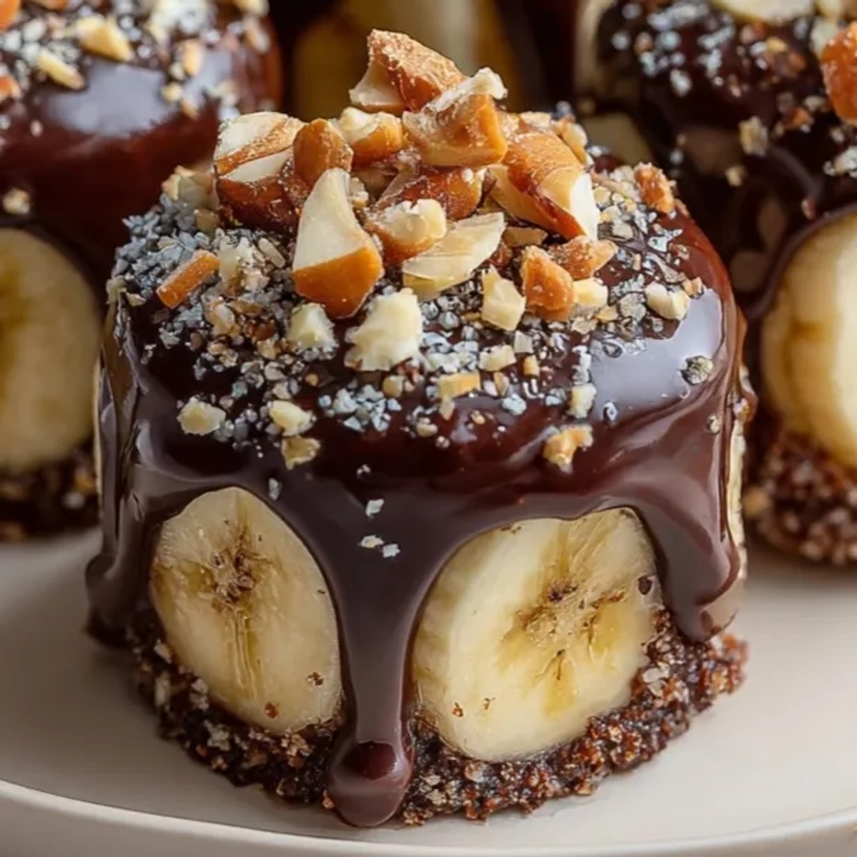 Delicious Almond Butter Chocolate Banana Bites, ready to be served as an easy snack.