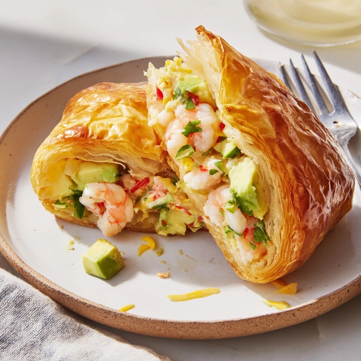 Easy homemade Shrimp Avocado Cheddar Pockets recipe baked until puffed and golden brown perfection.