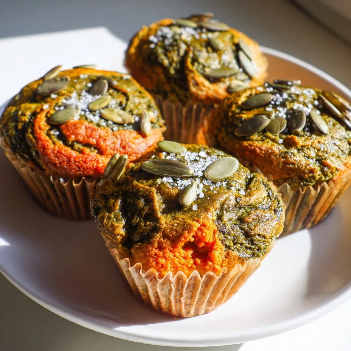 Golden-brown rustic matcha pumpkin muffins, ideal for cozy autumn gatherings and desserts.