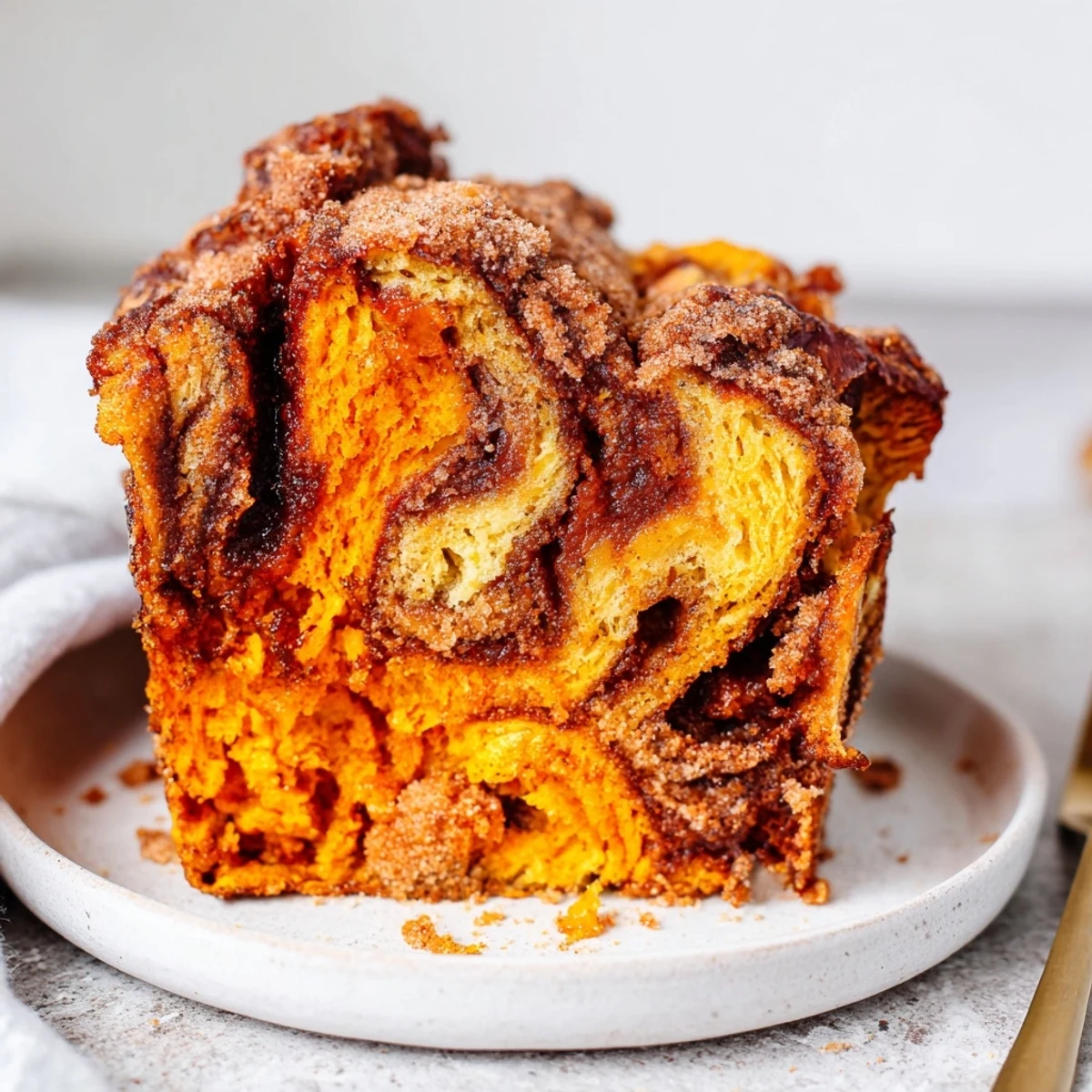 Delicious Churro Sweet Potato Chaos Bread with a cinnamon-sugar swirl topping.  