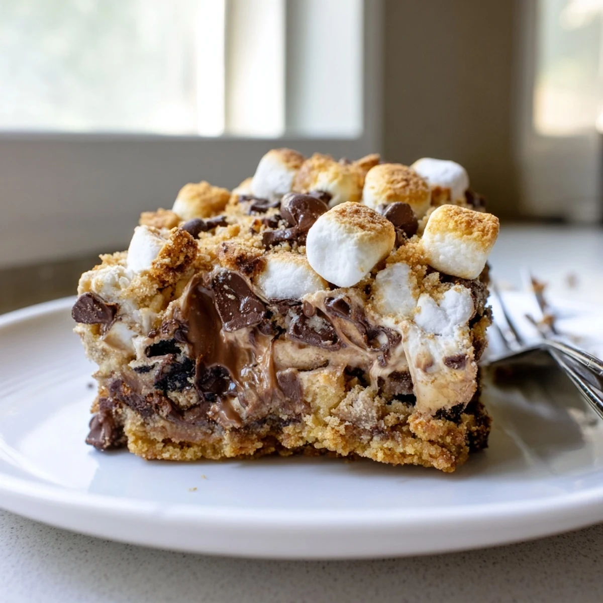 Deliciously messy Chaos Cake Smores Cookie Bars, perfect for a sweet treat!