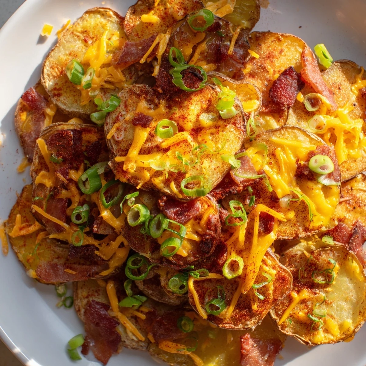 Crispy Smashed Green Onion Potato Bombs topped with cheese and fresh herbs.  