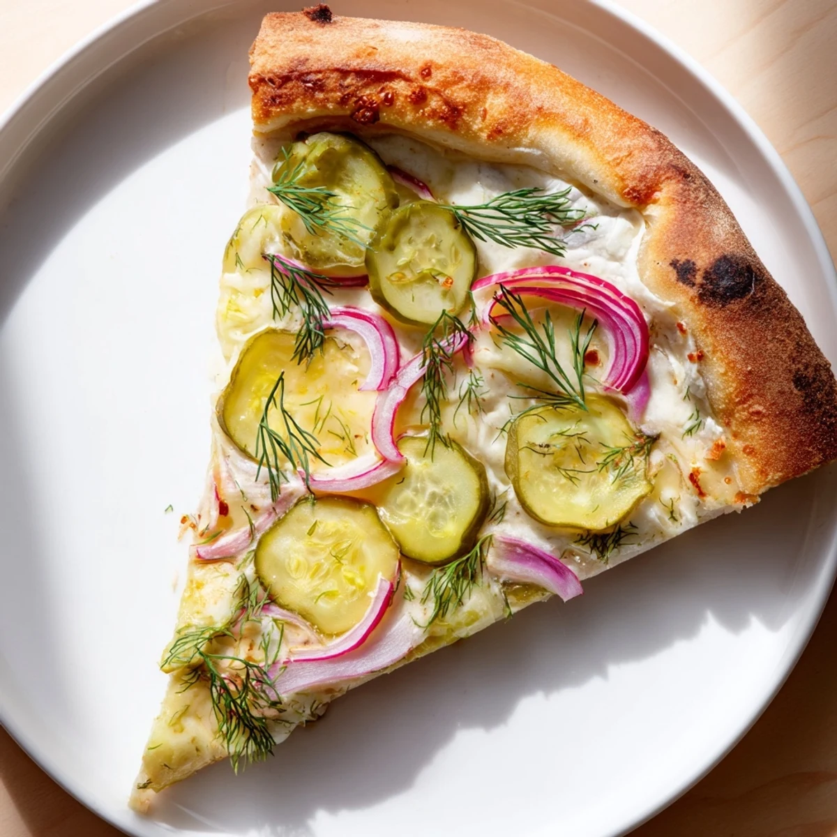 Deliciously adventurous Pickle Pizza, featuring a crispy crust and zesty dill toppings.