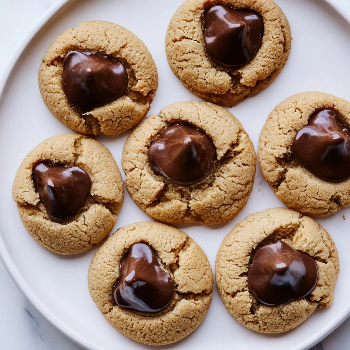 Warm, golden 3-Ingredient Peanut Butter Blossoms, perfectly soft with a melting chocolate kiss on top.