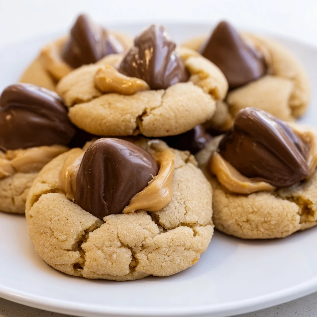 Sweet, chewy 3-Ingredient Peanut Butter Blossoms, fresh from the oven, ready to enjoy as a simple dessert.