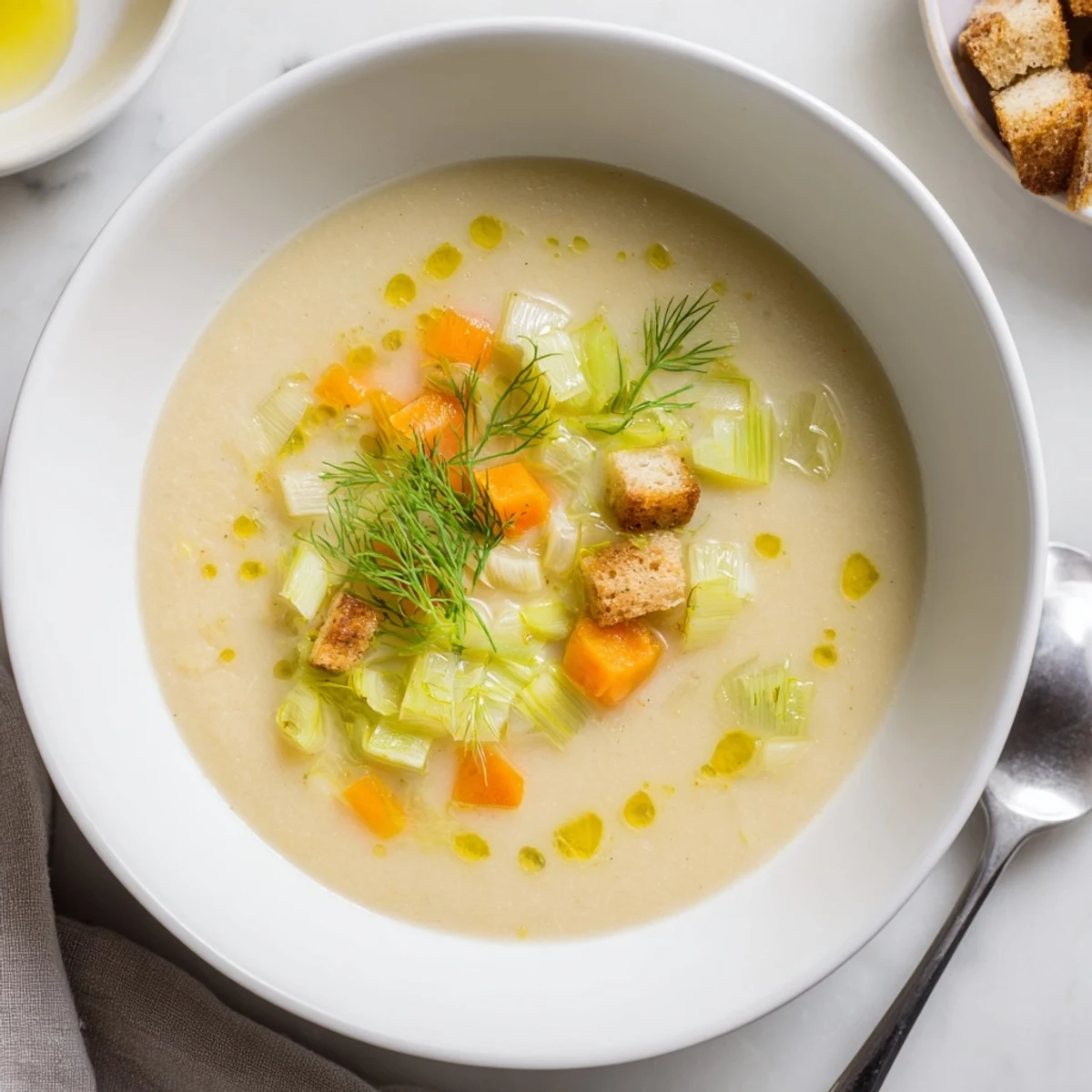 Bright, flavorful bowl of Simple White Bean and Fennel Soup, perfect for a warming vegetarian lunch.
