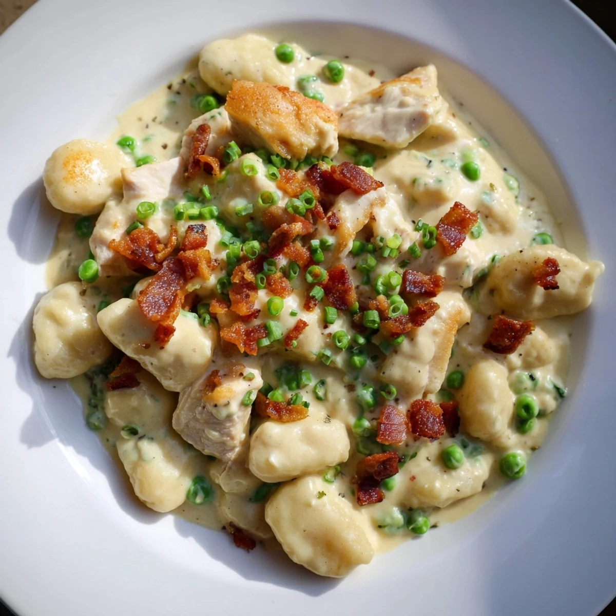 Scoop up some Creamy Crack Chicken Gnocchi: tender potato pasta swimming in a rich, creamy sauce.