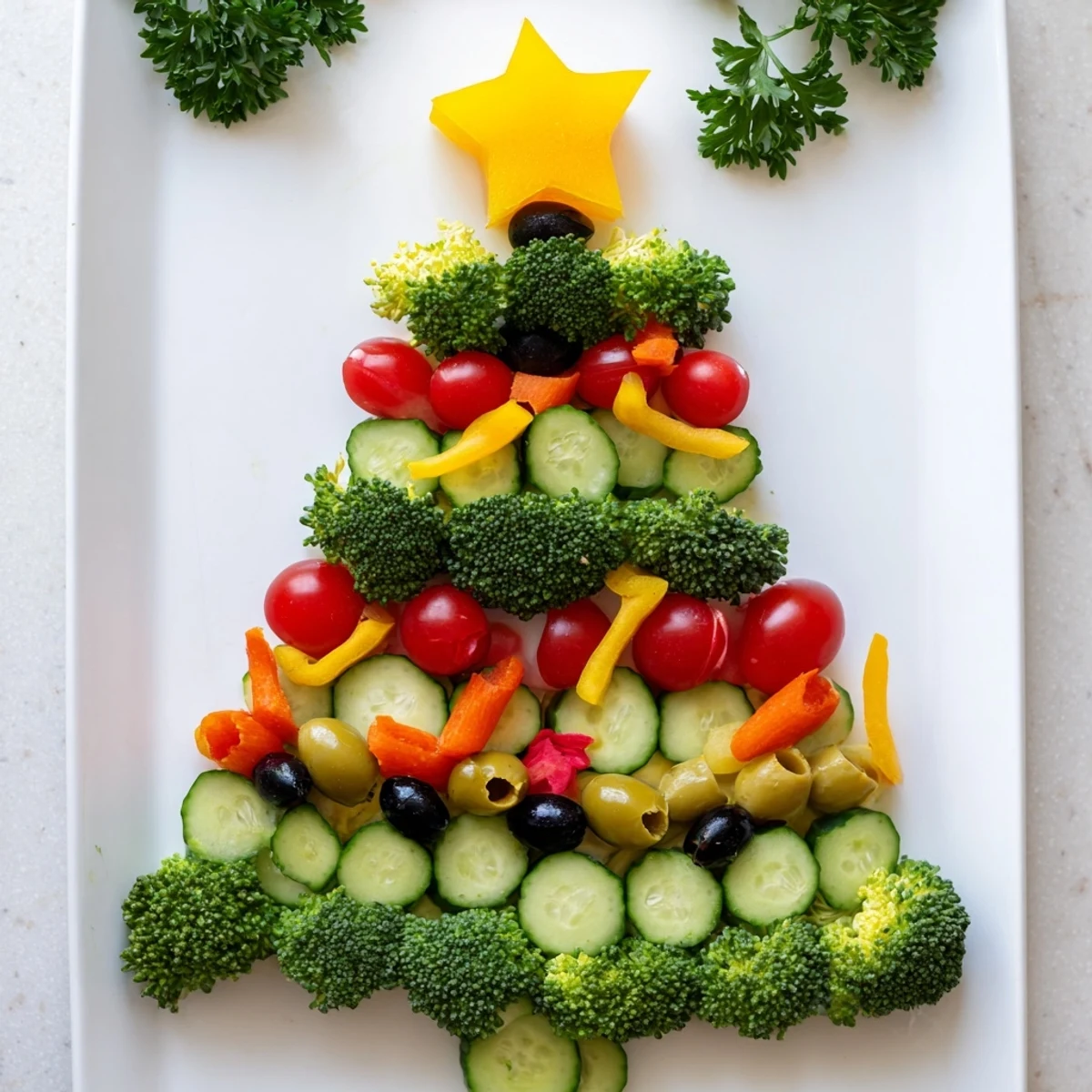 Vibrant Healthy Christmas Veggie Platter Tree, overflowing with fresh, colorful vegetables for a festive appetizer.