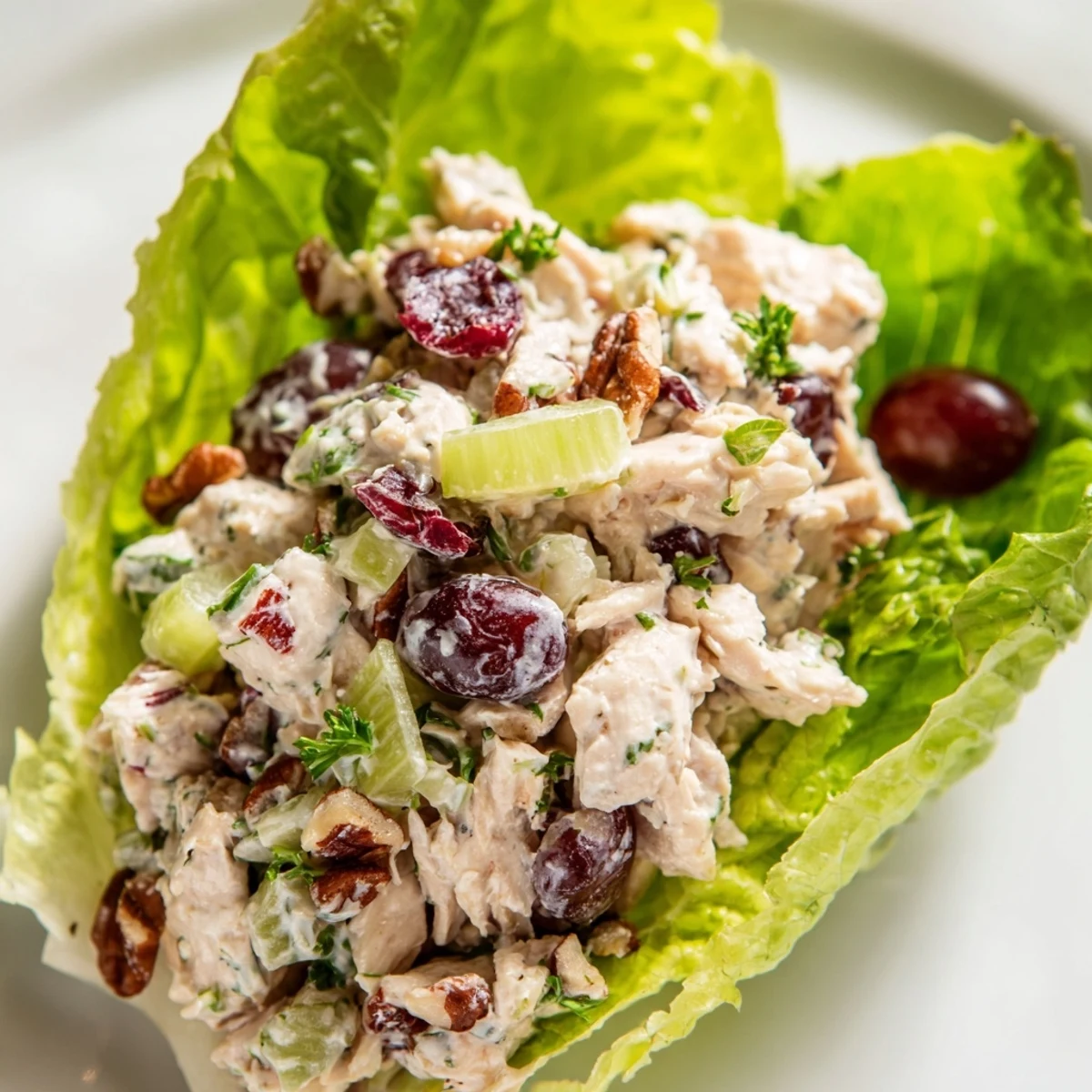 Vibrant Festive Chicken Salad Cups with a hint of honey: featuring tender chicken and crunchy nuts.