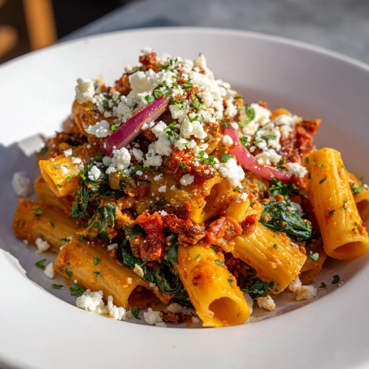 Mediterranean Baked Garlic & Herb Pasta bubbling in a baking dish, a savory vegetarian delight.