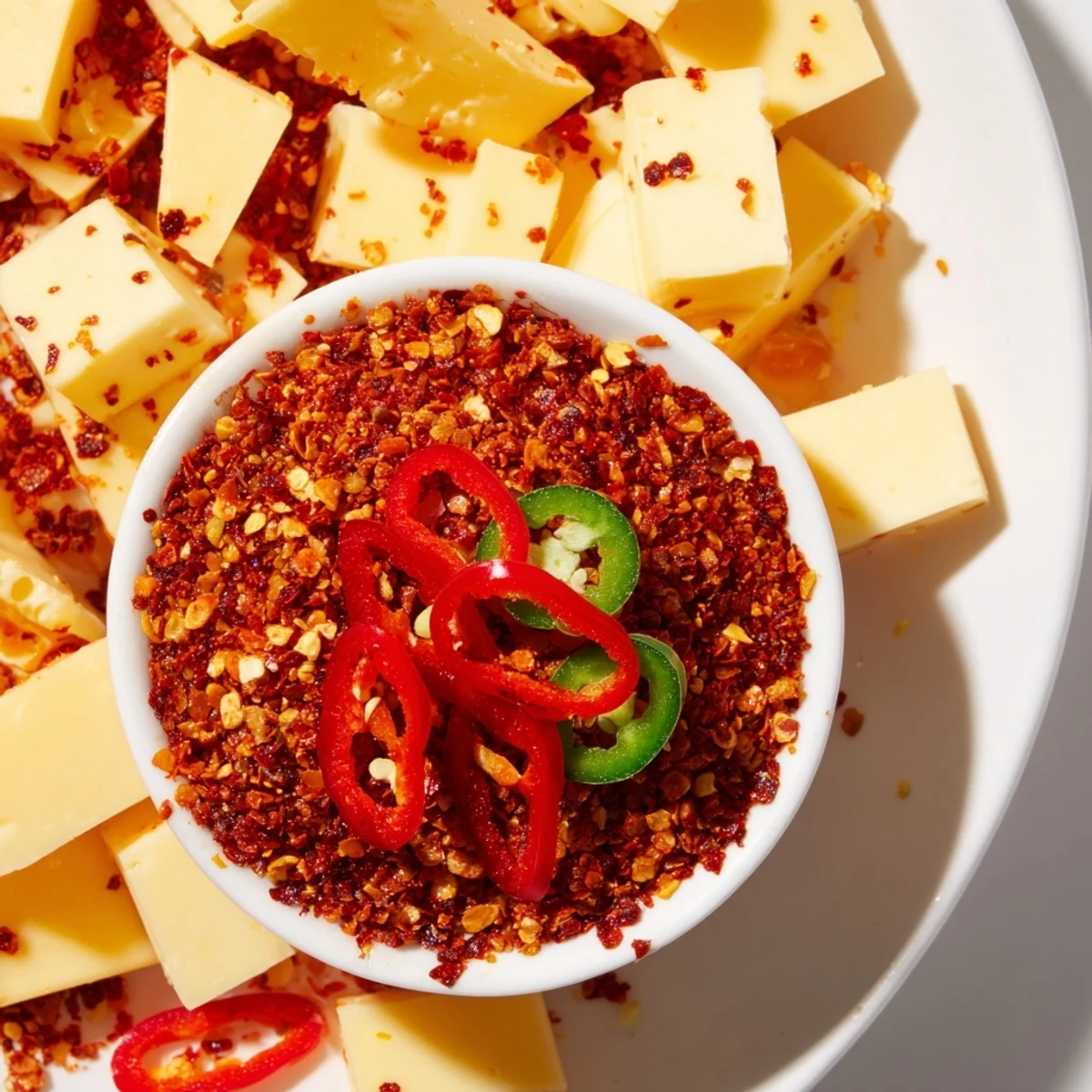 This flavorful The Spicy Hot Take Platter offers a colorful spread of cheeses, meats, and vegetables for guests.