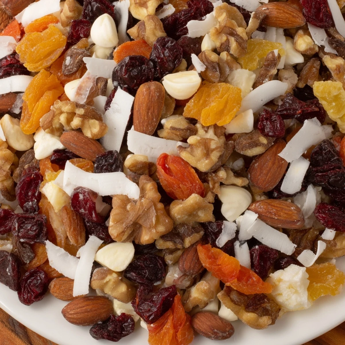 A colorful bowl of Mélange Hivernal Flocon de Neige, a crunchy winter snack with festive spices.