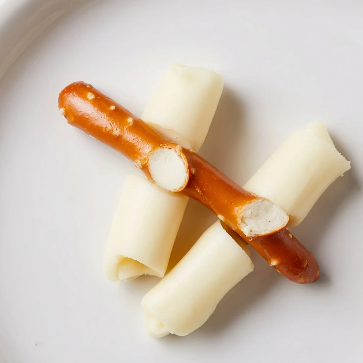 String Cheese & Pretzel Rods Snack, a quick no-cook snack, shows creamy cheese with crunchy pretzel rods ready to enjoy.