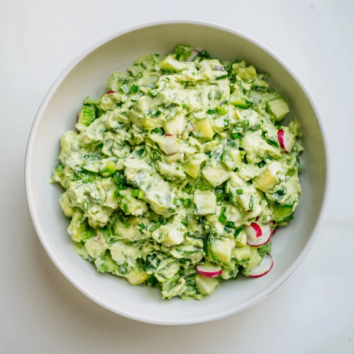 Creamy Green Goddess Cabbage Dip, a refreshing appetizer, with vibrant green vegetables ready to serve.