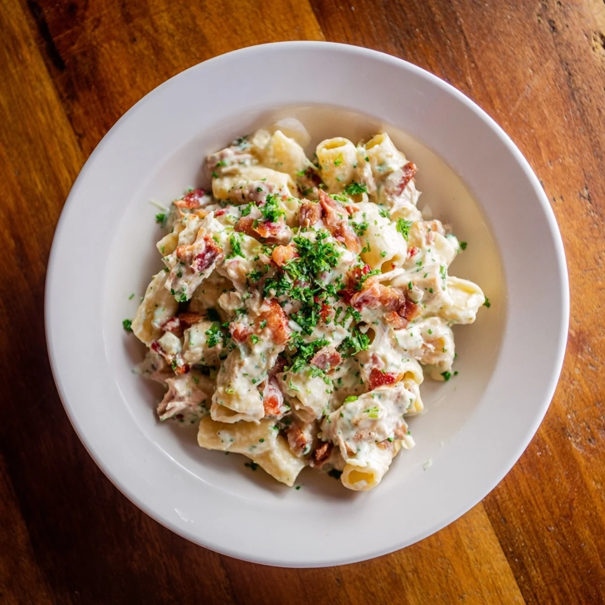 Vibrant Chicken Macaroni Holiday Salad, featuring tender chicken, crunchy celery, and tangy mustard dressing.