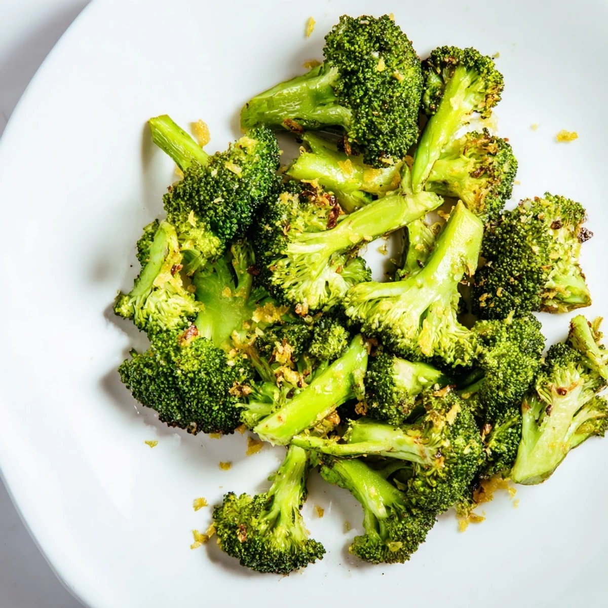 Golden-brown Lemon Garlic Roasted Broccoli, seasoned perfectly, ready to serve alongside your dinner.