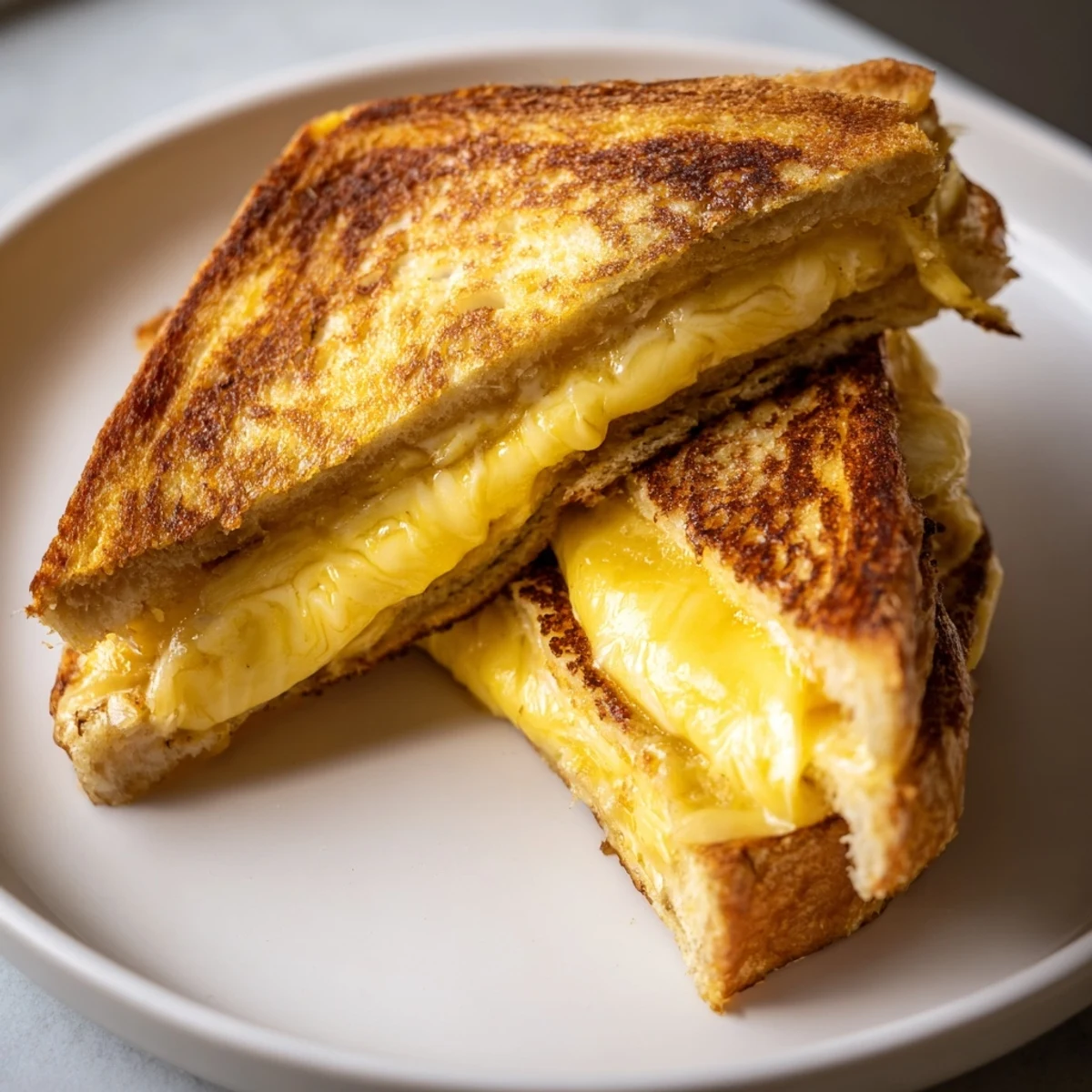Golden, melty Custard French Toast Grilled Cheese, showcasing perfectly browned bread and cheese pulls.