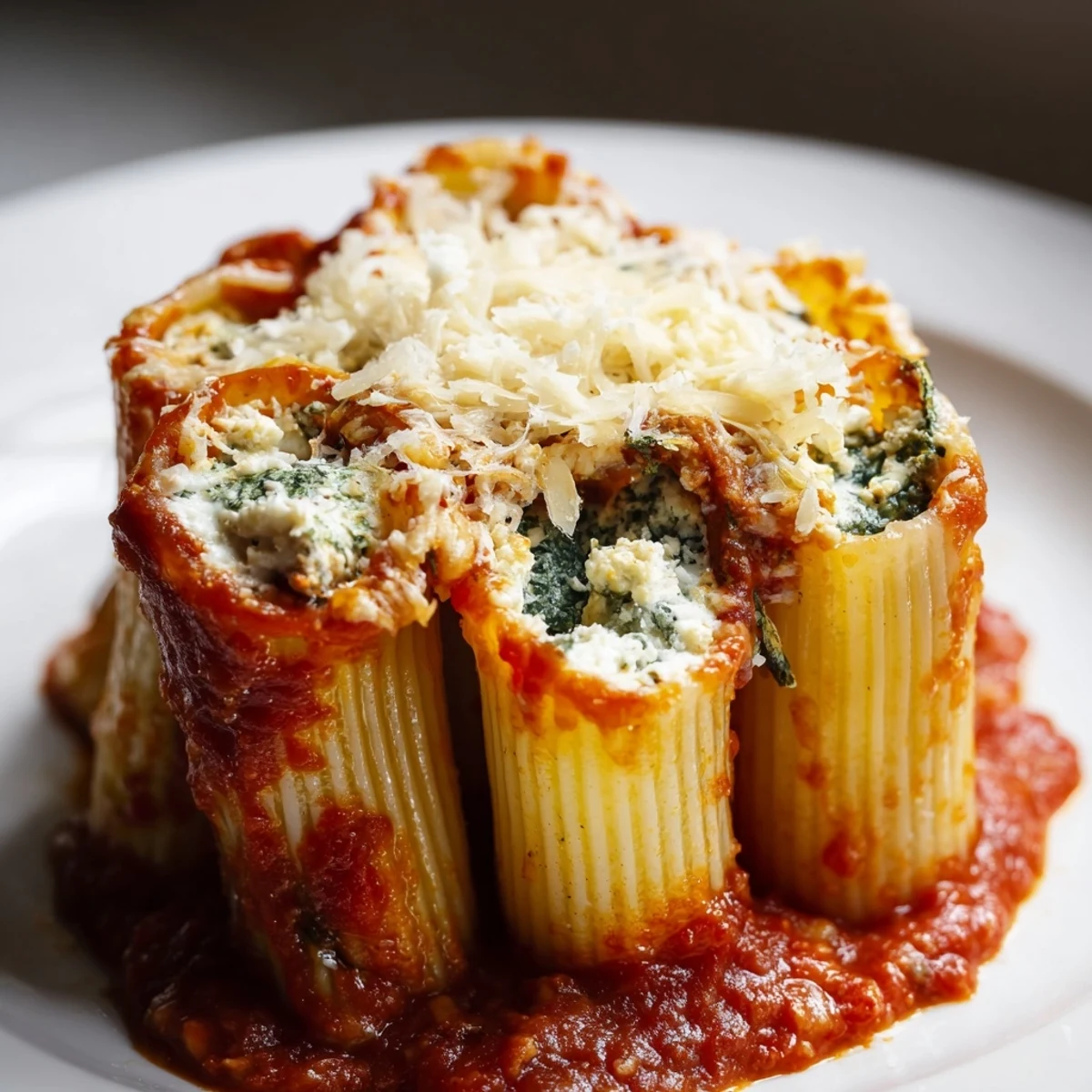 A comforting, close-up view of a beautifully baked Honeycomb Pasta Bake, richly sauced and cheesy.