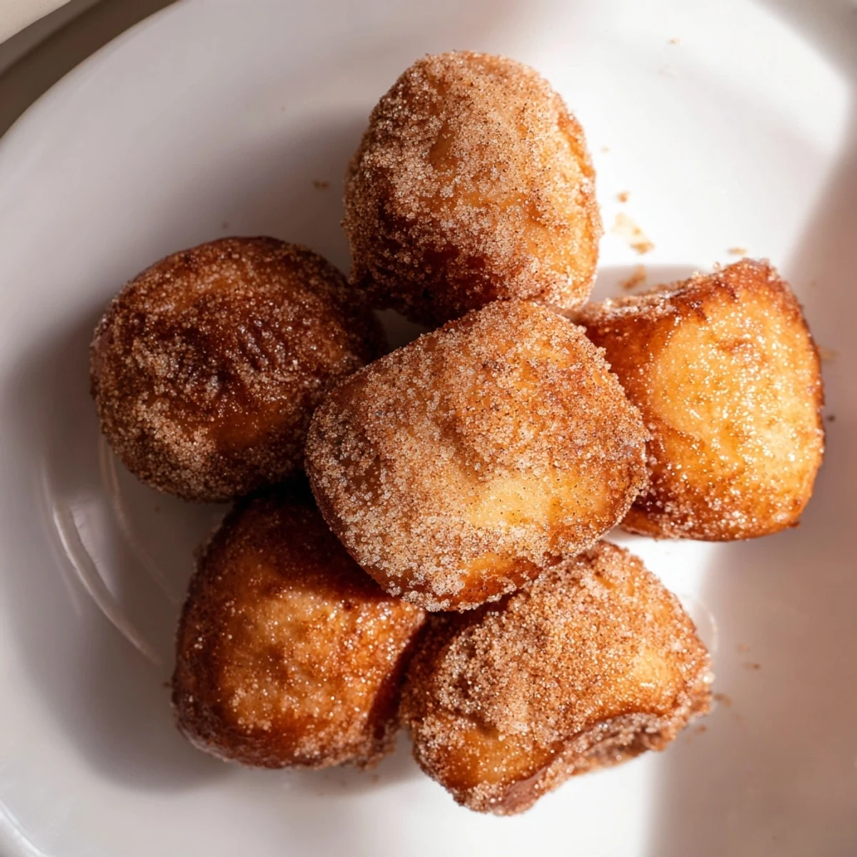 A close-up view of a batch of Air Fryer Cinnamon Donuts, soft and ready for a breakfast treat.