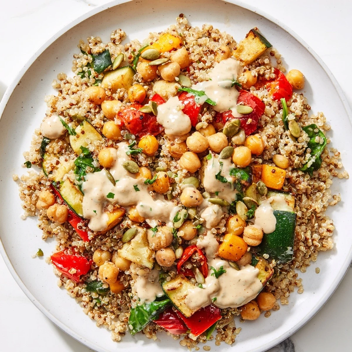 Freshly tossed Quinoa Power Protein Salad with a vibrant mix of ingredients, ready to eat and enjoy.