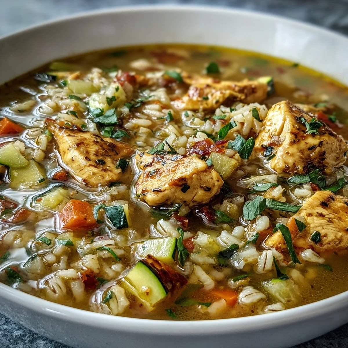 Serving Soothing Turmeric Chicken With Pearl Barley alongside lemon wedges and crusty bread.