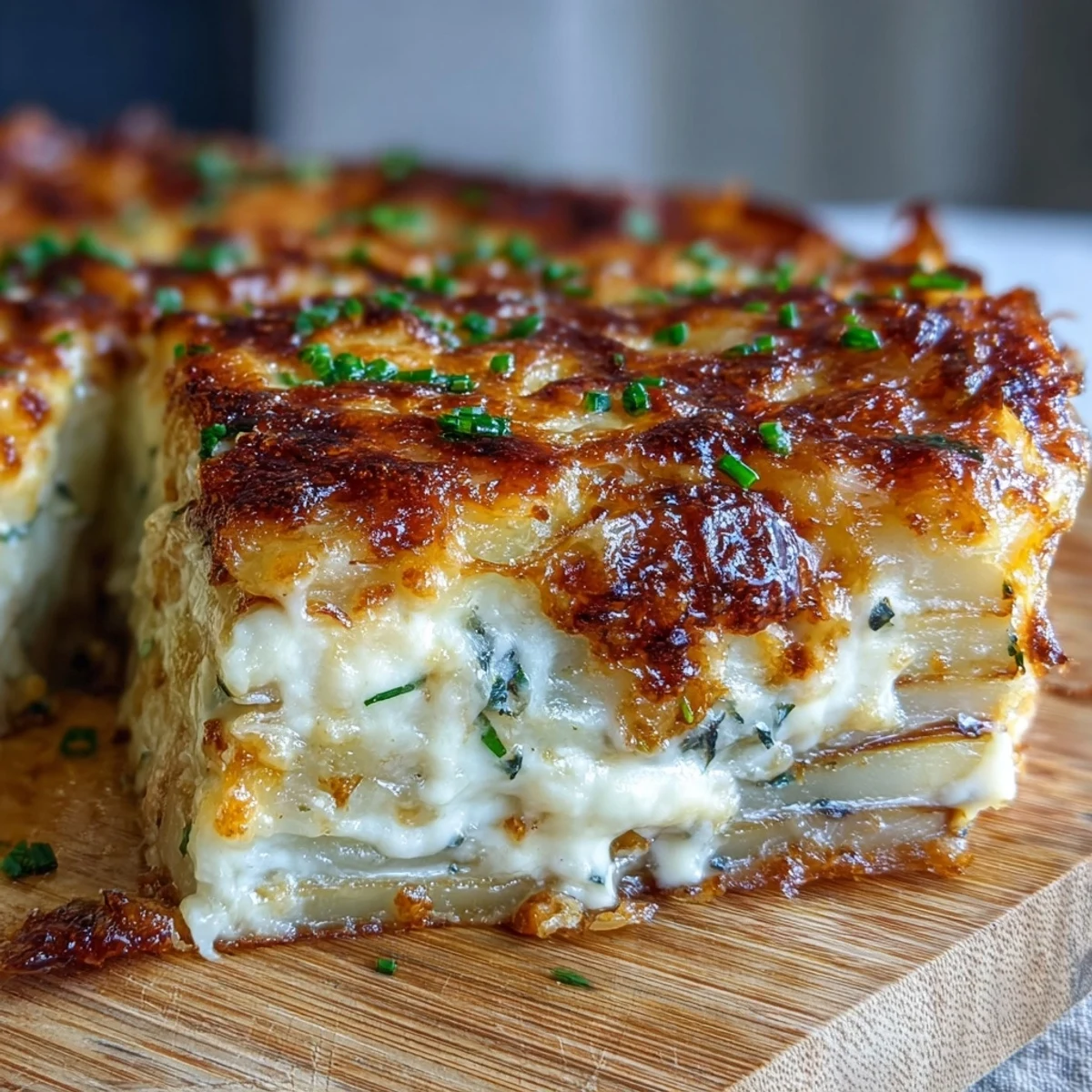 Homemade Cheese and Potato Pie with a crisp crust, sprinkled with chives and freshly ground black pepper.
