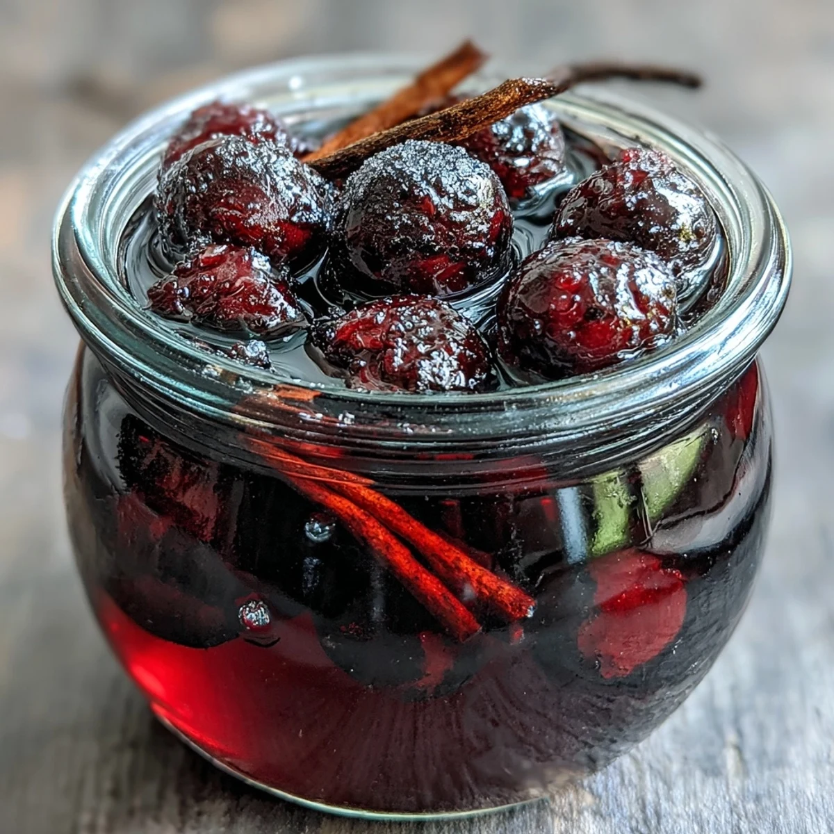 A bottle of homemade Black Currant Rum Liqueur beside a glass filled with ice.