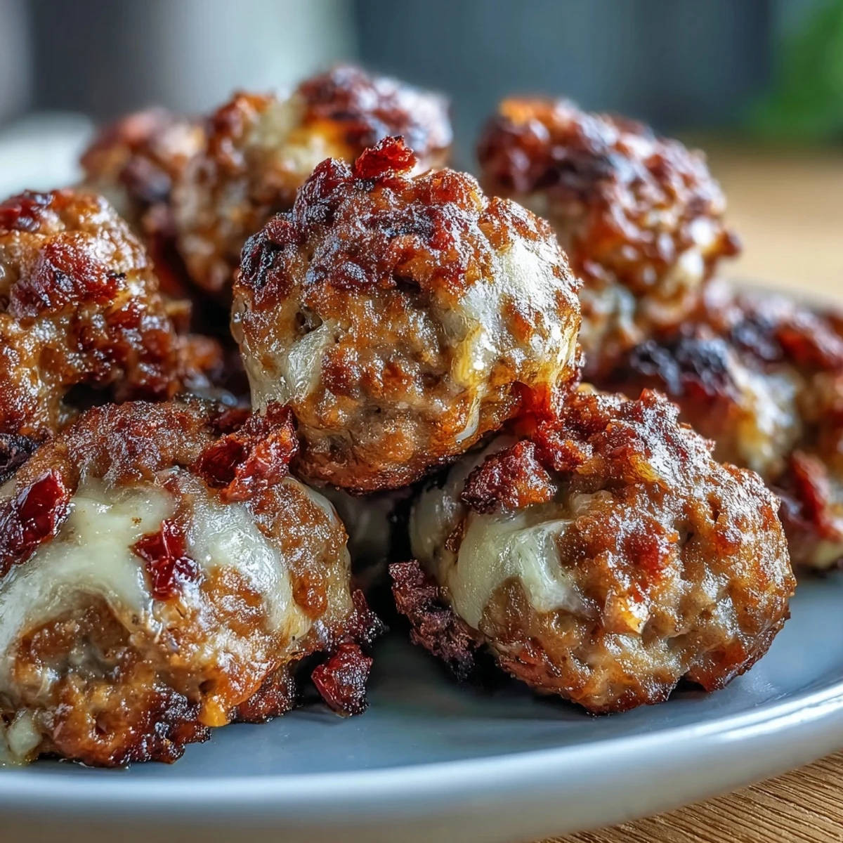 Warm Rotel Sausage Balls piled high on a serving tray, ready to be enjoyed as a savory breakfast or snack.