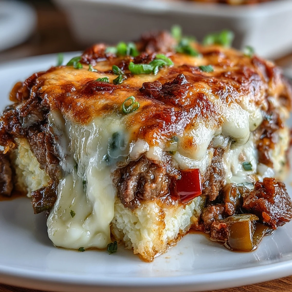 A cheesy keto casserole with tender beef, peppers, and cauliflower rice baked to golden perfection.  