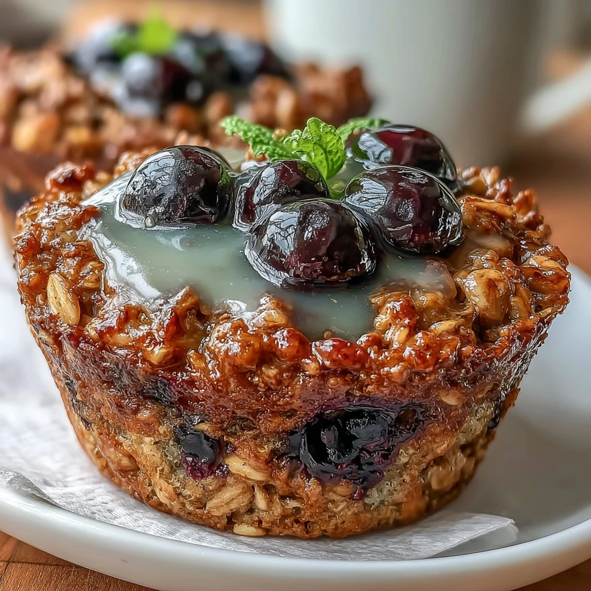 Golden-baked lemon blueberry oatmeal cups, moist and flavorful, ideal for meal prep or a quick, nutritious breakfast treat.
