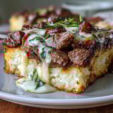 Low-carb Philly cheesesteak flavors in a comforting casserole topped with melted provolone and mozzarella.  