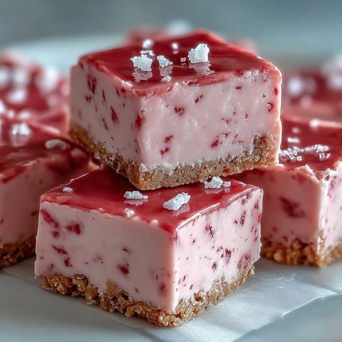 No-Bake Strawberry Fudge Squares feature creamy pink fudge layered on a buttery graham cracker crust. Finished with fresh strawberry slices, these chilled treats offer a perfect balance of sweet and tangy flavors.