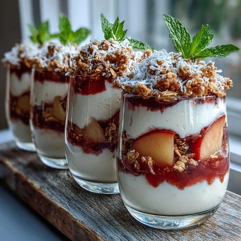 Creamy Greek yogurt and sweet guava preserves layered with crunchy granola and fresh strawberries in a clear glass.