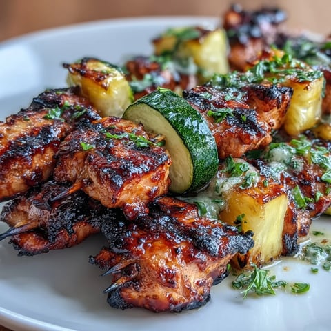 Honey-Lime Grilled Chicken Skewers with Zucchini and Pineapple: Juicy chicken marinated in honey-lime, grilled with zucchini and sweet pineapple for a colorful summer meal.