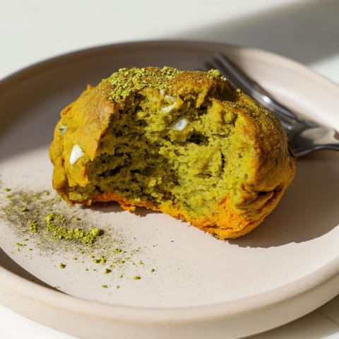 Soft, green tea-infused pumpkin cookies with white chocolate chips for festive snacking.  