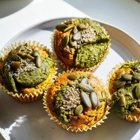 Aromatic matcha pumpkin muffins fresh out of the oven, great for afternoon snacks.  