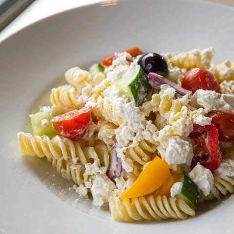 Vibrant image of a chilled Greek Yogurt Million Dollar Christmas Pasta Salad, ready to serve and enjoy.