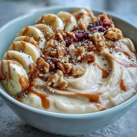 Enjoy this protein-packed Vegan Peanut Butter Banana Protein Smoothie Bowl as a nutritious breakfast or post-workout snack.
