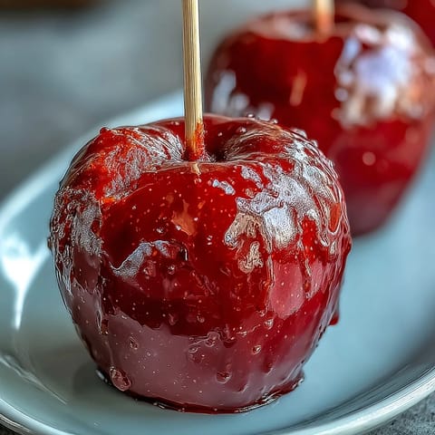 Classic red candy apples with glossy, vibrant shells—an irresistible treat for autumn celebrations.