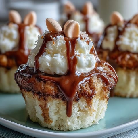 Adorable Easter cupcakes with coconut frosting and marshmallow bunny tails, great for kids' parties and festive gatherings.