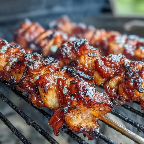 Juicy grilled pineapple chicken skewers with caramelized pineapple and tender chicken, perfect for summer barbecues.