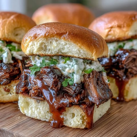 BBQ baby shower brisket sliders with tender smoked meat and tangy slaw on soft buns, ready for sharing at celebrations.