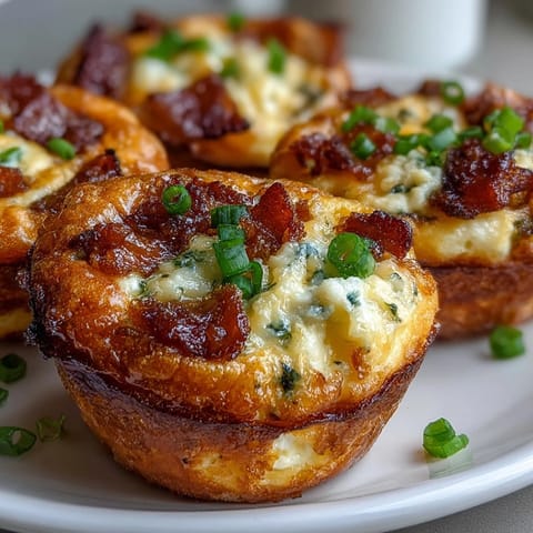 Golden-brown Ranch & Cheddar Egg Muffin Cups with crispy bacon and melted cheese, fresh from the oven on a rustic board.