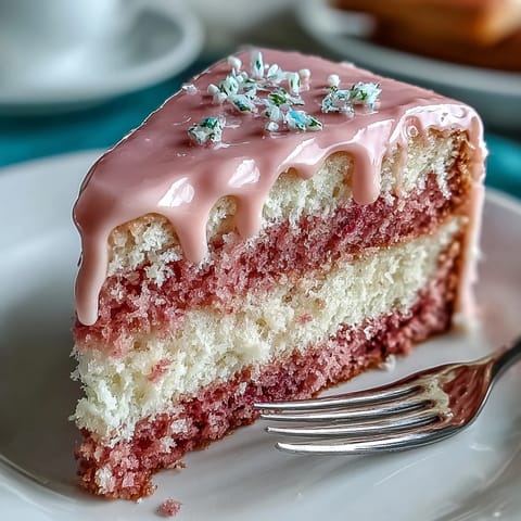 Delicate Rosé Velvet Cake, a special occasion dessert with luxurious creamy frosting.