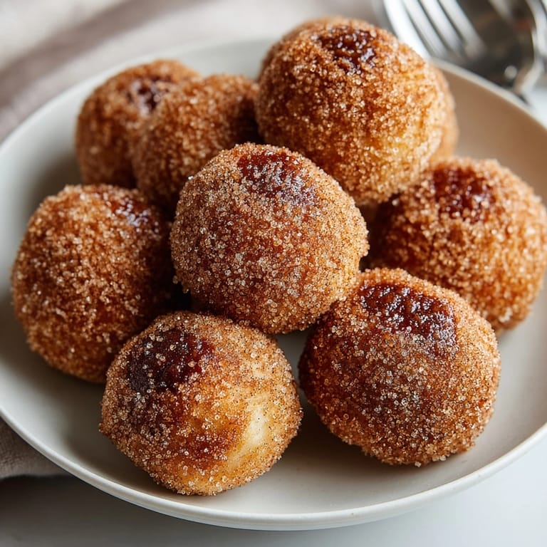Close up of soft Hot Apple Cider Donut Holes on a plate, perfect for dipping.