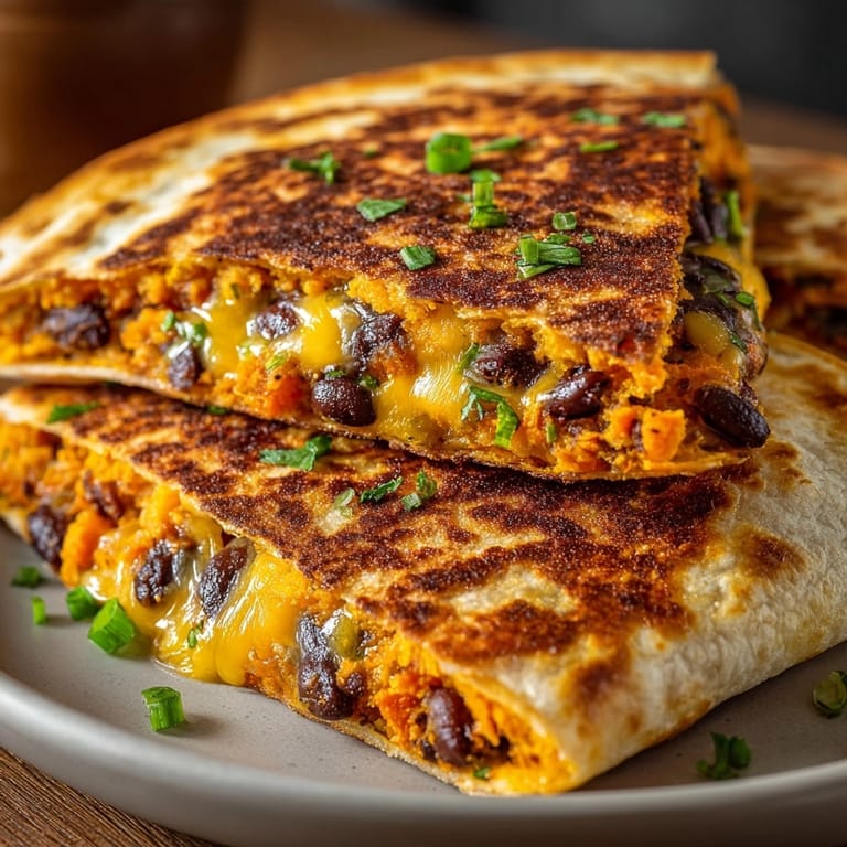 Quick Microwave Sweet Potato &amp; Black Bean Quesadilla recipe: perfect lunch, ready in minutes.