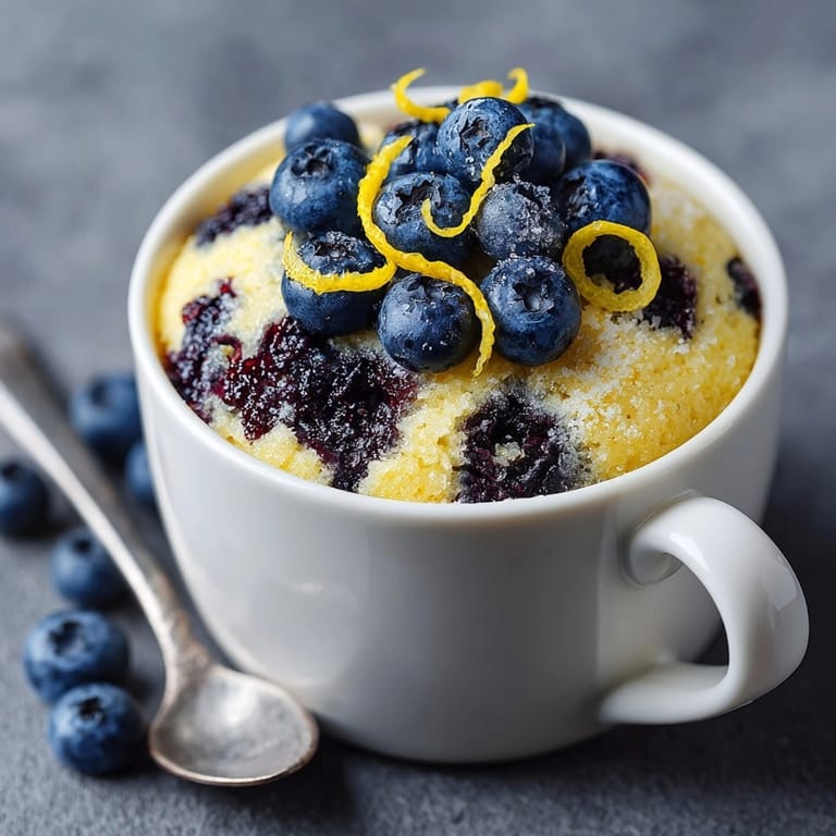 Easy Blueberry Lemon Yogurt Mug Cakes, light and refreshing, served warm.