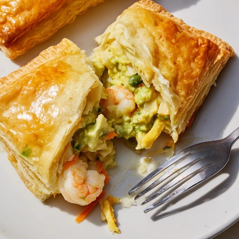 Savory Shrimp Avocado Cheddar Pockets with creamy avocado filling, ready for a tasty bite.