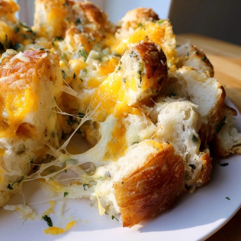 A cheesy and savory delight: imagine warm, delicious Cheesy Garlic Egg Croissant Bake.