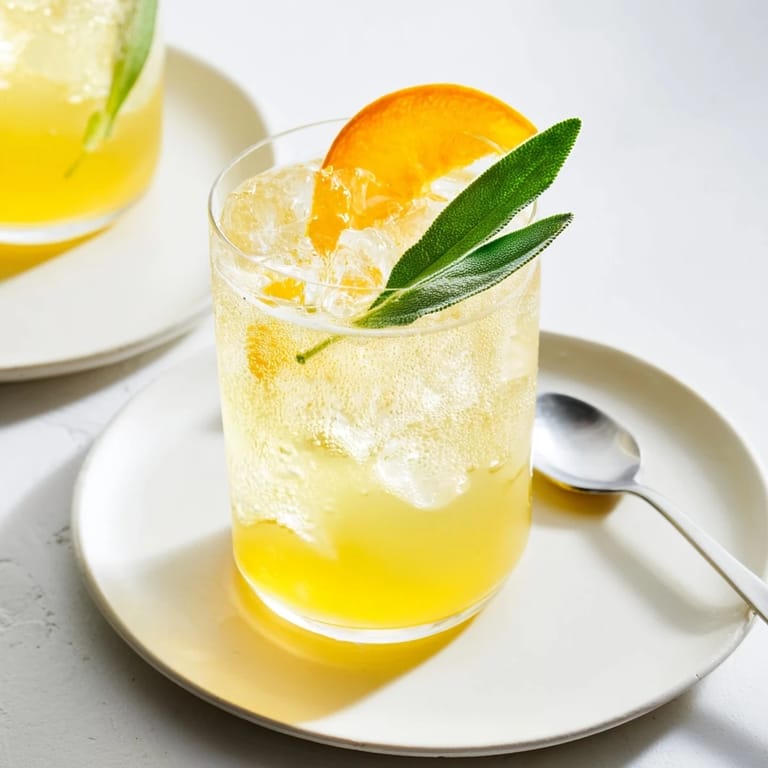 Chilled Thanksgiving Sage-Fizz Mocktail featuring vibrant citrus flavors and sparkling herb syrup.